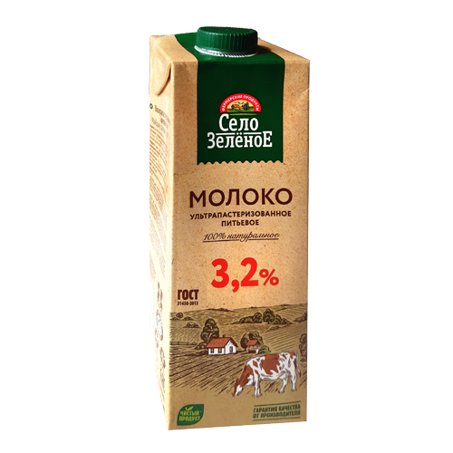 Молоко питьевое ультрапастеризованное с м.д.ж 3,2 % ТМ "Село Зеленое"