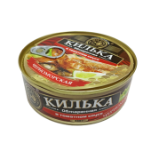 Рыбные консервы стерилизованные "Килька черноморская (шпрот)" неразделенная обжаренная в томатном соусе "Черноморская"