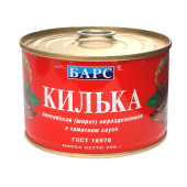 Килька балтийская (шпрот) неразделанная в томатном соусе ТМ"Барс"
