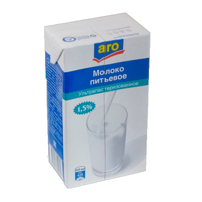 Молоко с м.д.ж. 1,5 %, ТМ " Aro"