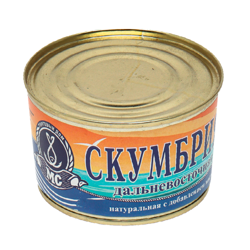 Рыбные консервы  стерилизованные "Скумбрия дальневосточная натуральная с добавлением масла (куски)", ТМ "МС"