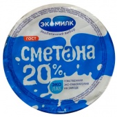 Сметана с массовой долей жира  20 %, ТМ "Экомилк", (упаковка полимерный стаканчик),400 г.