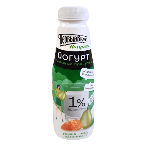 Йогурт, обогащенный витаминным комплексом ( А, Е ,D3, В6) с грушей, медом и лемонграссом, с м.д.ж. 1,0%