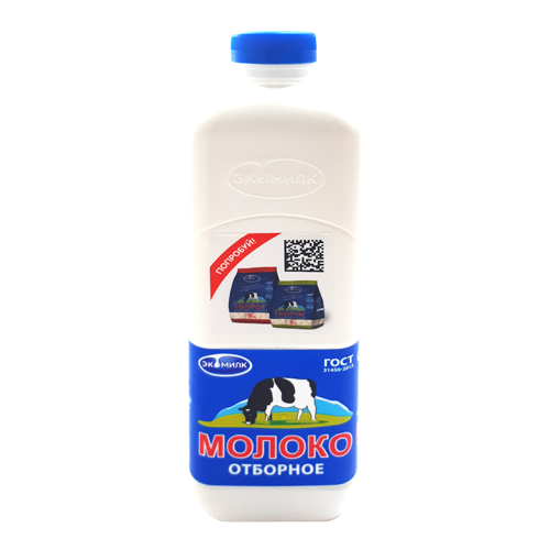 Молоко цельное отборное питьевое пастеризованное ТМ "ЭКОМИЛК"