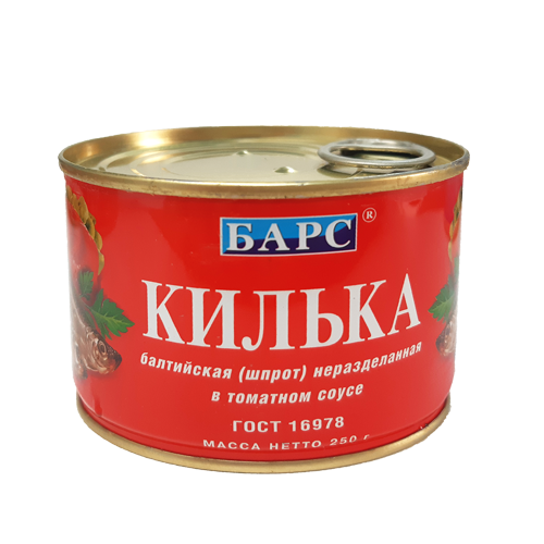 Килька балтийская(шпрот) неразделанная в томатном соусе, ТМ "БАРС"
