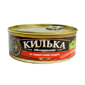 Рыбные консервы стерилизованные "Килька Черноморская (шпрот) неразделанная обжаренная в томатном соусе"
