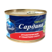 Рыбные консервы стерилизованные "Сардина атлантическая в томатном соусе (куски)" ТМ "Fish House"