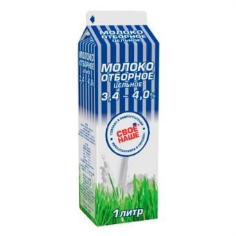 Молоко цельное отборное питьевое пастеризованное с м.д.ж 3,4-4,0%, упаковка-Tetra Pak,1 л. - 