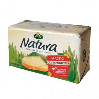 Масло сливочное несоленое. Arla Natura, с м.д.ж. 82,0 %, ТМ "Arla (Natura)" - 4607180490018