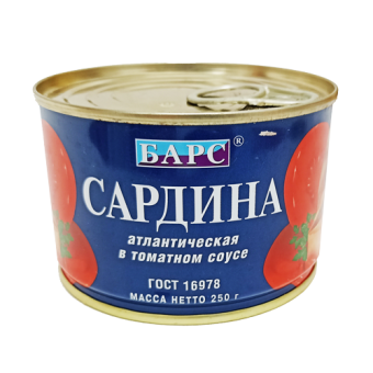 Рыбные консервы стерилизованные "Сардина атлантическая (европейская) в томатном соусе (куски)" ТМ "Барс" - 4 607 029 230 096