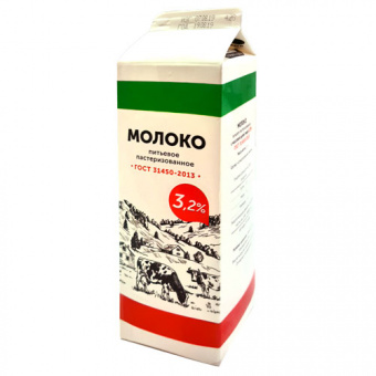 Молоко питьевое пастеризованное с м.д.ж. 3,2%, ТМ"БМК" - 4601238007814