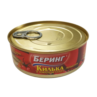 Рыбные консервы стерилизованные "Килька Черноморская (шпрот) неразделанная в томатном соусе" ТМ "Беринг" - 4 751 001 570 622