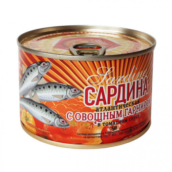 Рыбные консервы стерилизованные "Сардина атлантическая с овощным гарниром в томатном соусе" ТМ "Сохраним Традиции" - 4602271001609