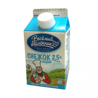 Напиток кисломолочный сладкий "Снежок", ТМ "Веселый молочник", упаковка: Elopak, с м.д.ж. 2,5 % - 4607012935380