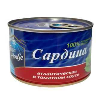 Рыбные консервы стерилизованные "Сардина атлантическая в томатном соусе" ТМ "Fish House" - 4 606 038 065 545