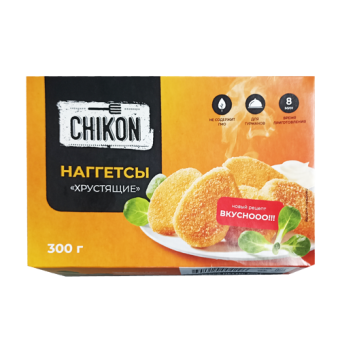 Полуфабрикат из мяса птицы рубленый, формованный, глубокозамороженный, в панировке Наггетсы "Хрустящие" ТМ "Chikon" - 4 602 920 004 296