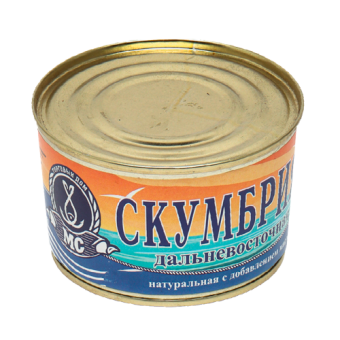Рыбные консервы  стерилизованные "Скумбрия дальневосточная натуральная с добавлением масла (куски)", ТМ "МС" - 