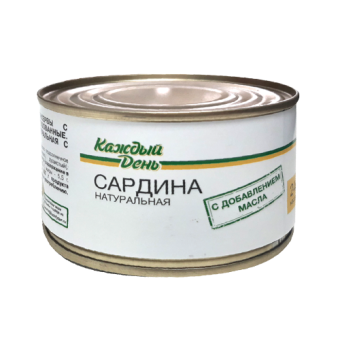 Рыбные консервы стерилизованные "Сардина атлантическая натуральная с добавлением масла ( куски )" ТМ "Каждый день" - 4 690 363 044 146