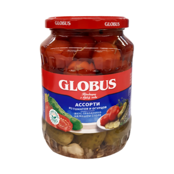 Консервы овощные: ассорти из томатов и огурцов маринованные. Пастеризованные. ТМ "Globus" - 3 435 649 853 651