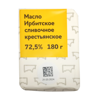 Масло сливочное крестьянское сладко-сливочное несоленое 72,5%, высший сорт ТМ "Ирбитское" - 4 602 433 000 433