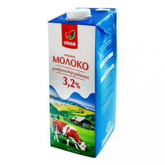 Молоко питьевое ультрапастеризованное с м.д.ж. 3,2% ТМ "О'КЕЙ" - 4601238008019
