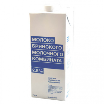 Молоко питьевое ультрапастеризованное с  м.д.ж 2.5%  ТМ "Брянский молочный комбинат", Tetra Pak (Tetra Brik Aseptik), 975 мл - 4601238007715