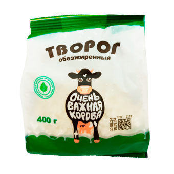 Творог обезжиренный ТМ "Очень важная корова" - 4 604 087 003 266