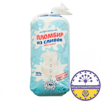 Мороженое пломбир из сливок ванильный, ТМ "БМ Башкирское мороженое", с м.д.ж. 15,0% - 