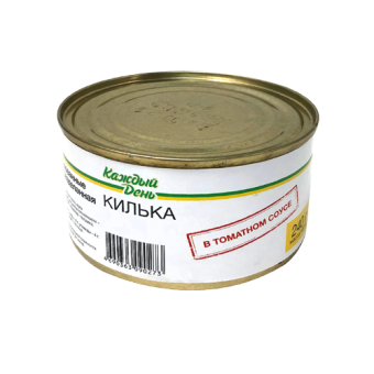 Рыбные консервы стерилизованные "Килька черноморская неразделанная в томатном соусе", ТМ "Каждый день" - 4 690 363 090 273