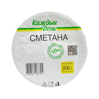 Сметана с м.д.ж. 10% ТМ "Каждый день" - 4 690 363 168 705