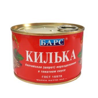 Килька балтийская(шпрот) неразделанная в томатном соусе, ТМ "БАРС" - 4 607 029 230 102