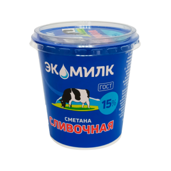 Сметана сливочная с м.д.ж.15 %  ТМ "Экомилк" - 4 606 419 021 047