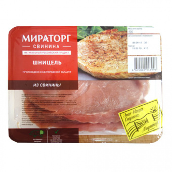 Шницель из свинины, ТМ "МИРАТОРГ". Полуфабрикат мясной из свинины мелкокусковой бескостный категории А, охлажденный - 4670002943993