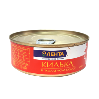 Рыбные консервы стерилизованные "Килька балтийская неразделанная томатном соусе" ТМ "Лента" - 4 606 068 018 481