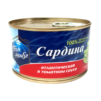 Рыбные консервы стерилизованные "Сардина атлантическая в томатном соусе (куски)" ТМ "Fish House" - 4 606 038 065 880