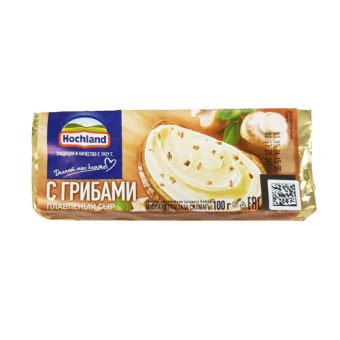 Сыр "HOCHLAND" плавленый пастообразный с грибами, м.д.ж. в сухом веществе не менее 35% - 4 607 004 890 222