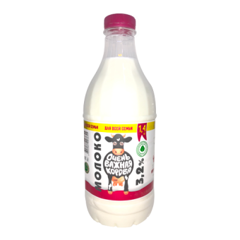 Молоко питьевое пастеризованное с м.д.ж.3,2% , ТМ "Очень важная корова" - 4 604 087 003 655
