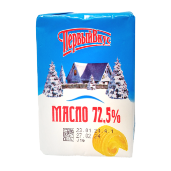 Масло сливочное "Крестьянское" с м.д.ж. 72,5%, высший сорт ТМ "Первый Вкус" - 4 607 008 052 343