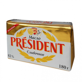 Масло кислосливочное несоленое  "President", высший сорт, с м.д.ж. 82,0 % - 4607022662818