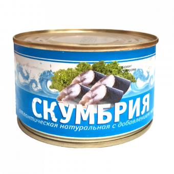 Рыбные консервы стерилизованные "Скумбрия атлантическая натуральная с добавлением масла (куски)" - 4 607 019 908 424