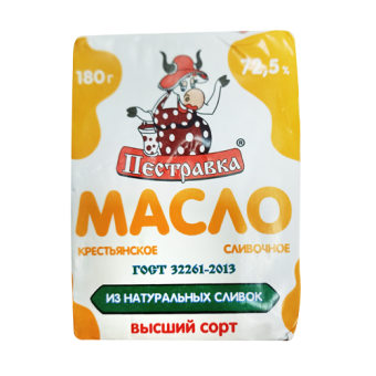 Масло сливочное "Крестьянское" с м.д.ж. не менее 72,5 % высший сорт, ТМ "Пестравка" - 4 607 002 650 101